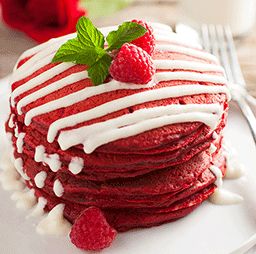 Red Velvet Pancakes with Cream Cheese Glaze