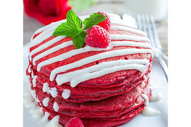 Red Velvet Pancakes with Cream Cheese glaze