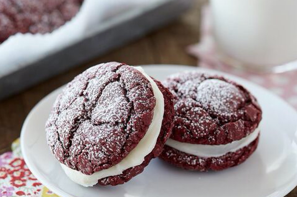 Red Velvet Sandwich Cookies with Cream Cheese Filling