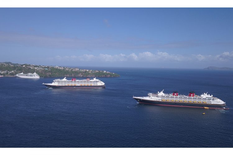 Three cruise ships drop anchor in Port Kingstown